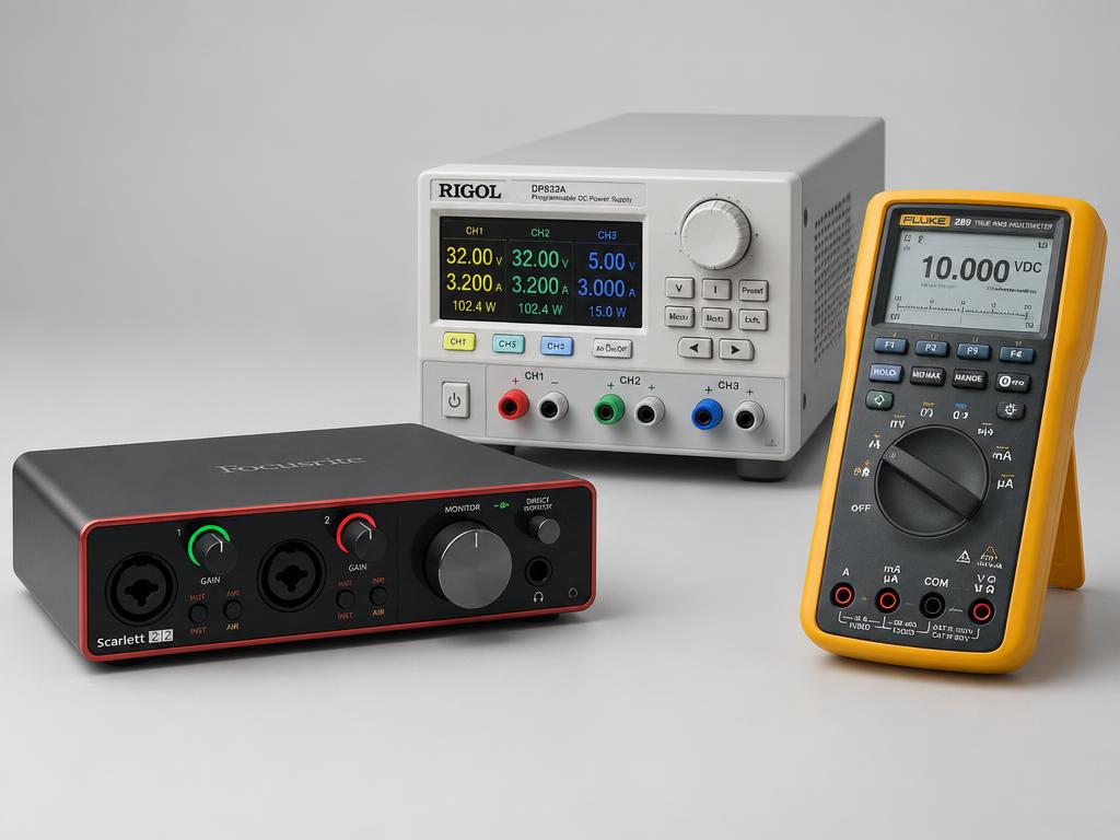 Assorted electronic equipment including a power supply and a test meter
