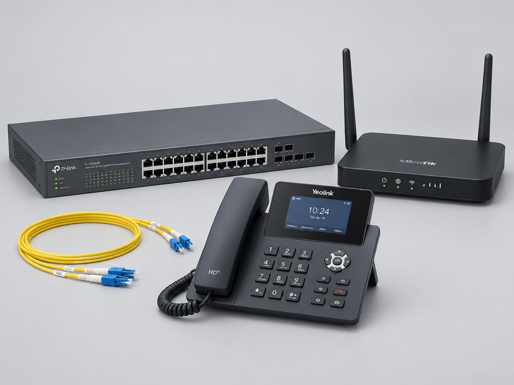 Telecommunications equipment including a network switch, router and desk phone